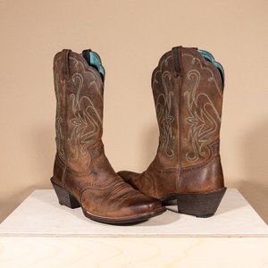 Ariat Legend Leather Western Boots Square Toe Brown + Teal Women 9.5